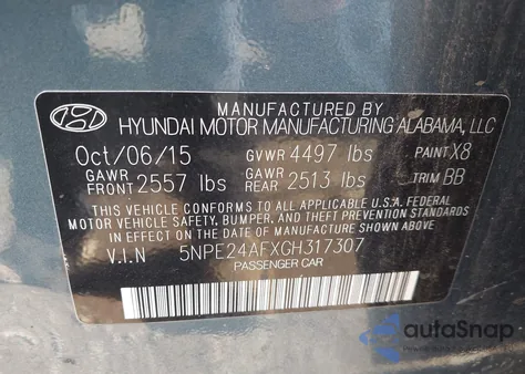 2016 Hyundai Sonata Se from USA, damaged, VIN 5NPE24AFXGH317307